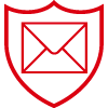 icon showing an envelope with a shield around it all in red color outline