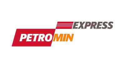 PETROMIN EXPRESS logo showing the words PETROMIN EXPRESS written in white, orange, and brown colors