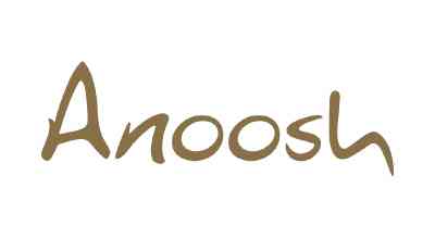 The image shows a logo with the name "Anoosh" written in golden letters.The background is white