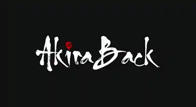 the image shows name brand Akira in white ,and the background is black