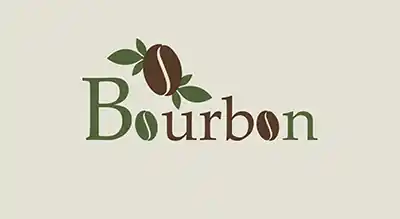 the image shows name brand Bourbonin green and brown ,and the background is beige