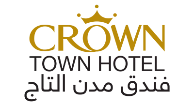 The image shows a logo with the name "CROWN TOWN RESTAURANT  " written in gold  and black letters.The background is white