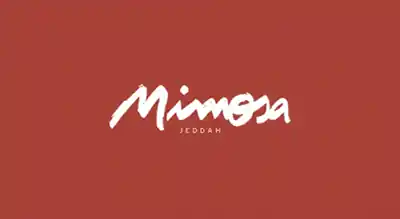 the image shows name brand Mimosa Jeddah in white  ,and the background is red