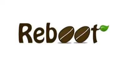 The image shows the Rebootlogo. The text is in brown, and the background is white