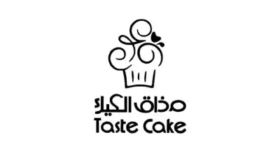 The image shows theTaste Cake   logo. The text is inblack, and the background is white