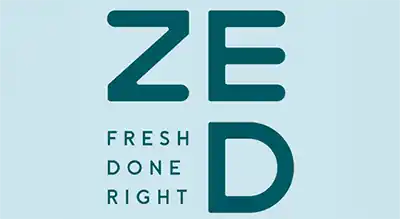 the image shows name brand ZED  in green  ,and the background is blue