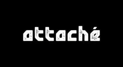 The image shows a logo with the name "Attache " written in white letters.The background is black