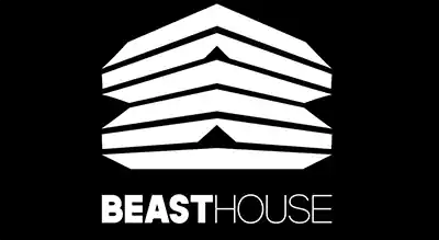 The image shows a logo with the name "Beast House  " written in black letters.The background is white