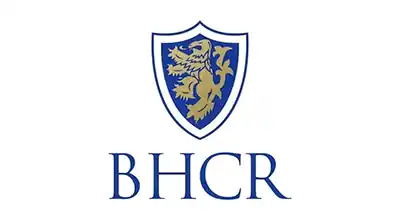 The image shows a logo with the name "Brooke House College" written in blue  letters.The background is white