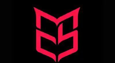 the image shows a logo in the shape of a red rose with a black background 