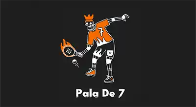 The image shows a logo with the name "PALA DE 7 " written in white  letters.The background is black