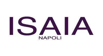 The image shows a logo with the name "ISAIA" written in Black letters.The background is white