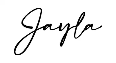 The image shows a logo with the name "Jayla" written in black letters. The background is white