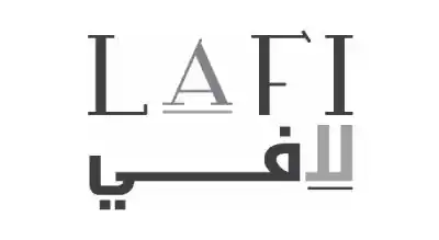 the logo has the store name LAFI written in gray color in both Languages   and the background is white 