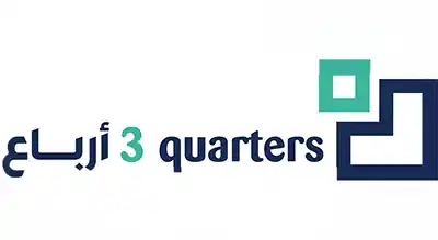 The image shows 3QUARTER  written in black and green .The background is white