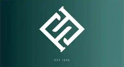 The image shows wwo F letters attached to each other  written in white .The background is green