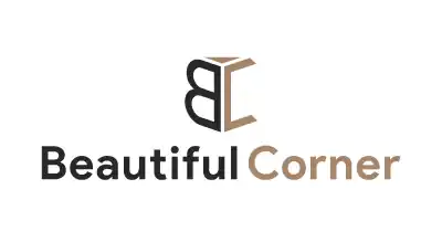 The image shows a logo with the name "Beautiful Corner " written in black and olive green letters.The background is white