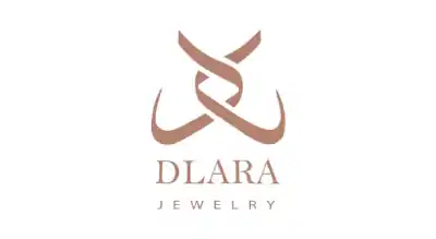 the image a  logo that says "DLARA JEWELRY" in brown with a simple decorative symbol above it.