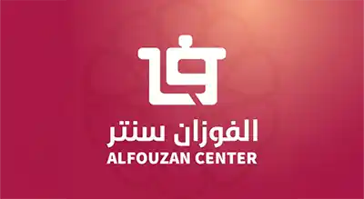 The image shows ALFOUZAN CENTER  written in white .The background is red