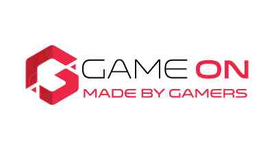The image shows a logo with the name "Game On " written in black and red letters.The background is white