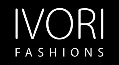 The image shows a logo with the name "Ivori Fashion  " written in white letters.The background is black