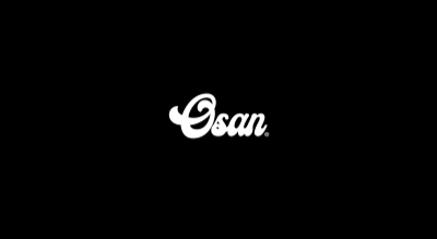The image shows a logo with the name "Osan Optics " written in white letters.The background is black