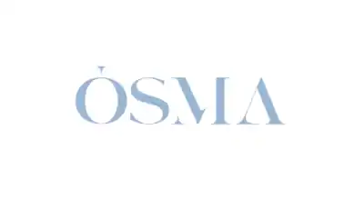 The image shows a logo with the name "Osma Perfumes " written in blue letters.The background is white