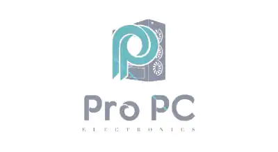 The image shows a logo with the name "Pro PC" written in blue letters.The background is white