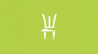 The image shows a simple white icon on a green background, shaped like a chair drawn with thin lines.