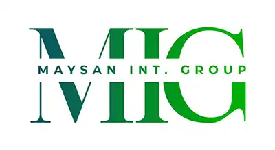 The image shows a logo with the name "Maysan Rehab Al&nbsp;Mysk&nbsp;Hotel " written in green letters.The background is white