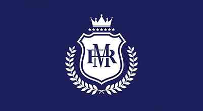 The image shows a logo with the name "Royal M Hotel " written in black  letters.The background is white