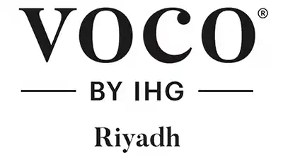 The image shows a logo with the name "Voco&nbsp;hotel " written in black letters.The background is white